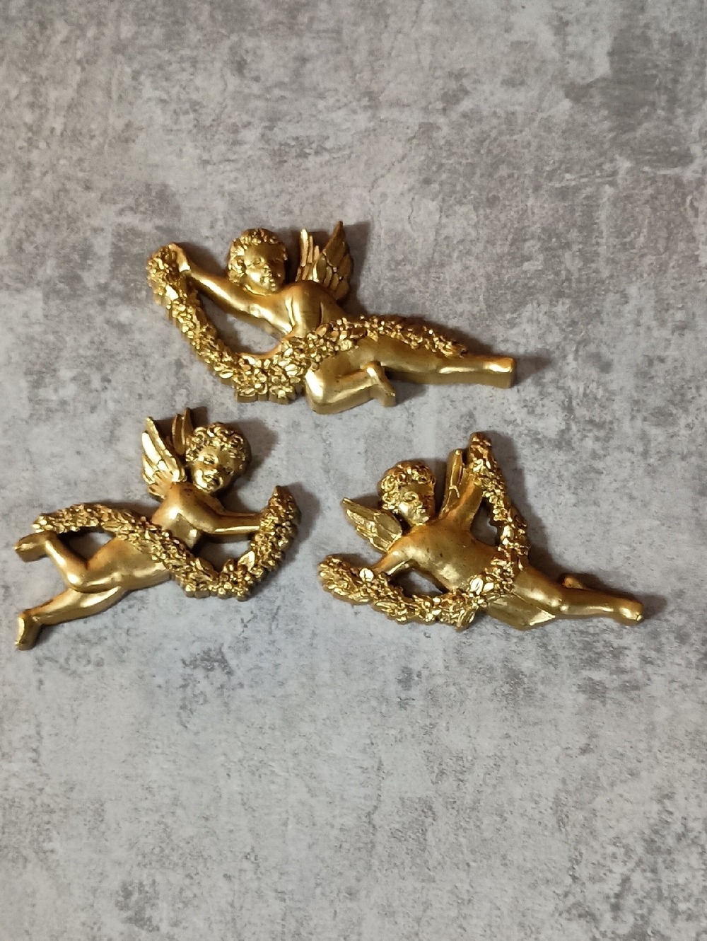 Home Interiors Gold Resin Cherub Wall Accents - Set of 3